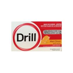 Drill Pastilles mal de gorge Miel Citron Sans sucre x24