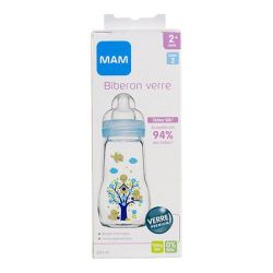 Biberon Mam  débit 2 +2mois 260ml Verre Bleu