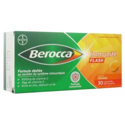 Berocca Immunité Flash Goût Orange 30 Comprimés Effervescents