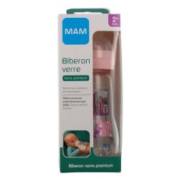 Biberon Mam  débit 2 +2mois 260ml Verre rose