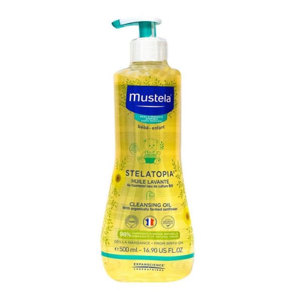 Mustela bébé Stelatopia Huile Lavante tournesol corps et cheveux 500ml