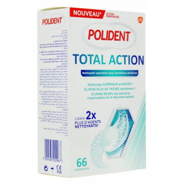 Polident Total Action comprimés Nettoyant pour appareils dentaires x66