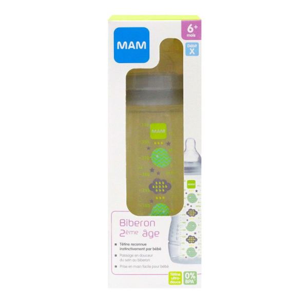 Biberon Mam Easy Active 2éme age  330ml  Gris Débit X  +6mois