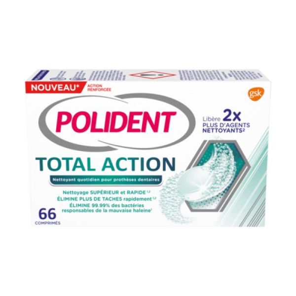 Polident Total Action comprimés Nettoyant pour appareils dentaires x66