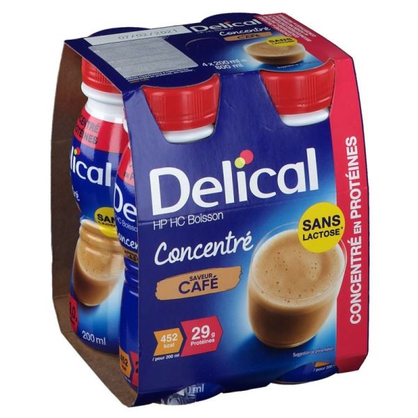 Delical Concentré Hp-hc Sans Lactose Café 4x200ml