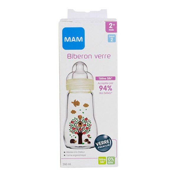 Biberon Mam  débit 2 +2mois 260ml Verre Blanc