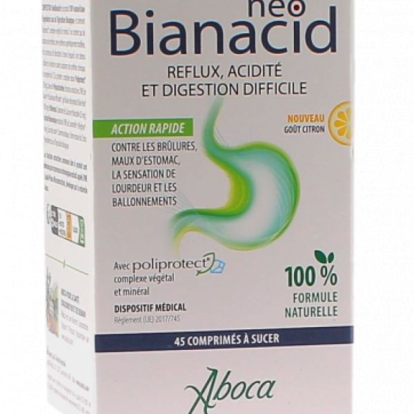 NeoBianacid acidité et reflux goût citron Aboca - boite de 14 comprimés à sucer