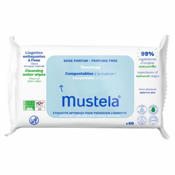 MUSTELA Bébé Lingettes Nettoyantes Non Parfumées x60