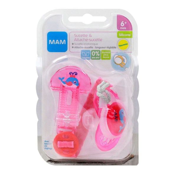 Kit Sucette anatomique + attache Mam Silicone +6mois