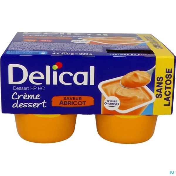 Delical Crème Dessert Hphc Sans Lactose Abricot 4x200ml