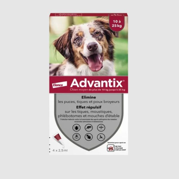 ADVANTIX - Antiparasitaire Externe Moyen Chien, 4 pipettes