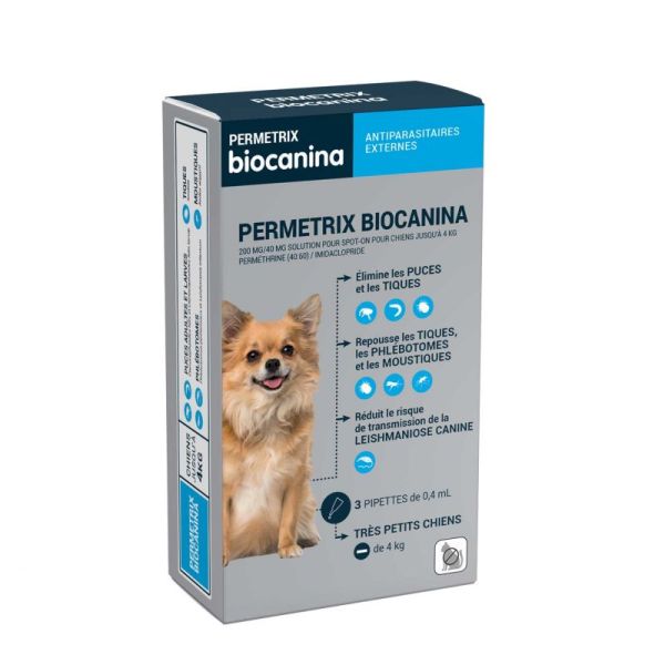 Biocanina Permetrix Très petit Chien - de 4 kg 3 Pipettes de 0.4ml